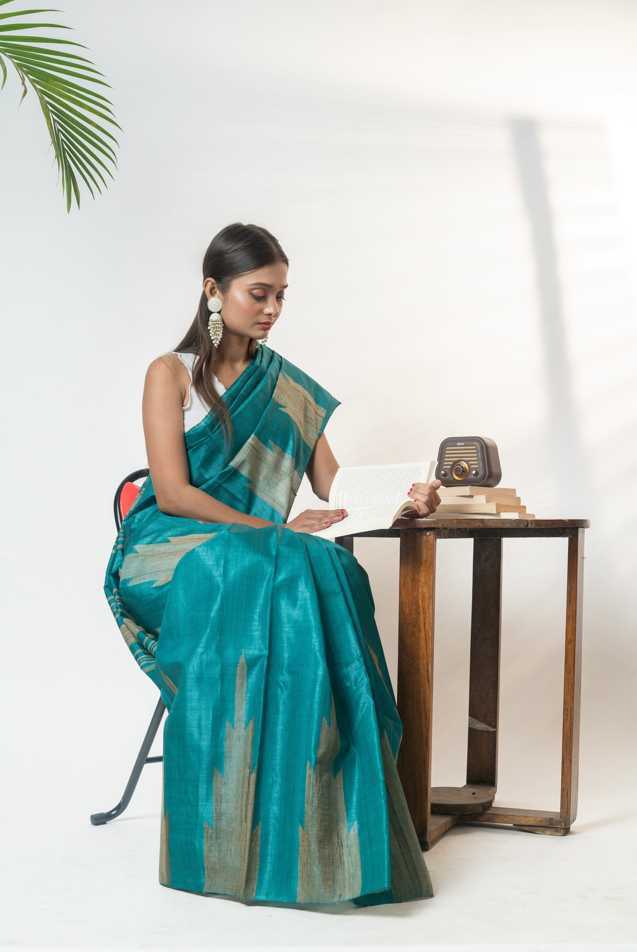 Blue temple border kosa silk Saree