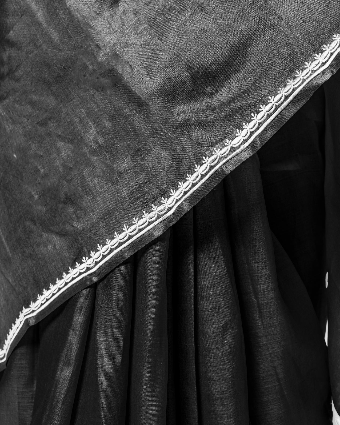 Embroidered black kosa silk Saree