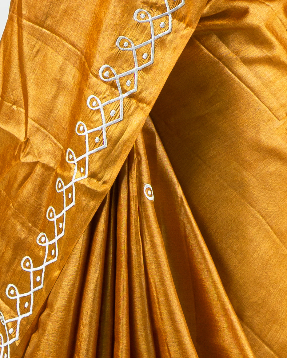 Kolam embroidered kosa silk yellow