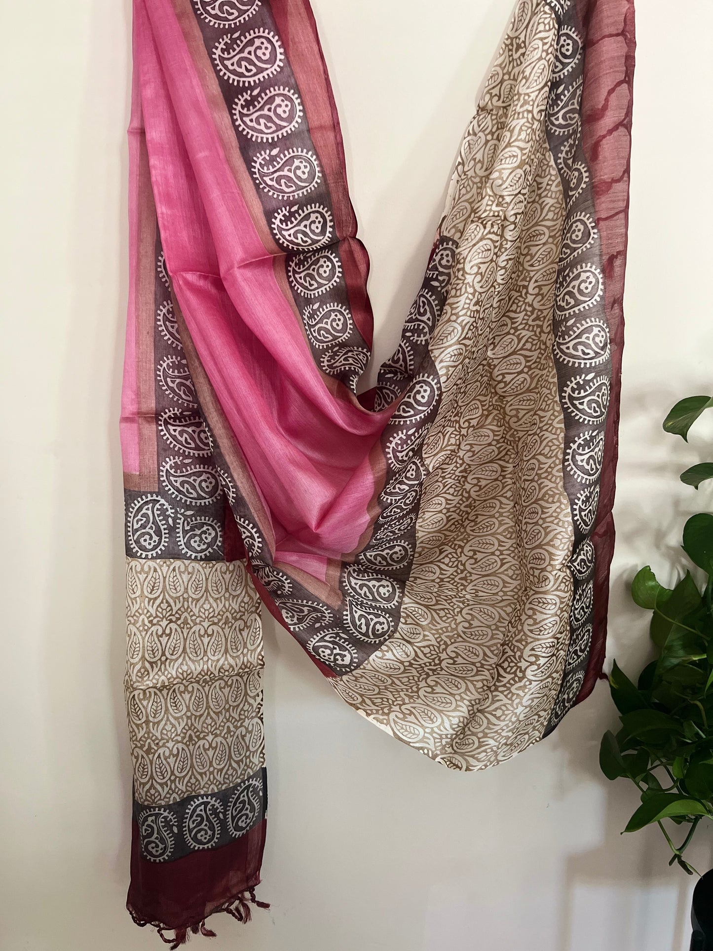 Pink kosa silk handblock printed dupatta