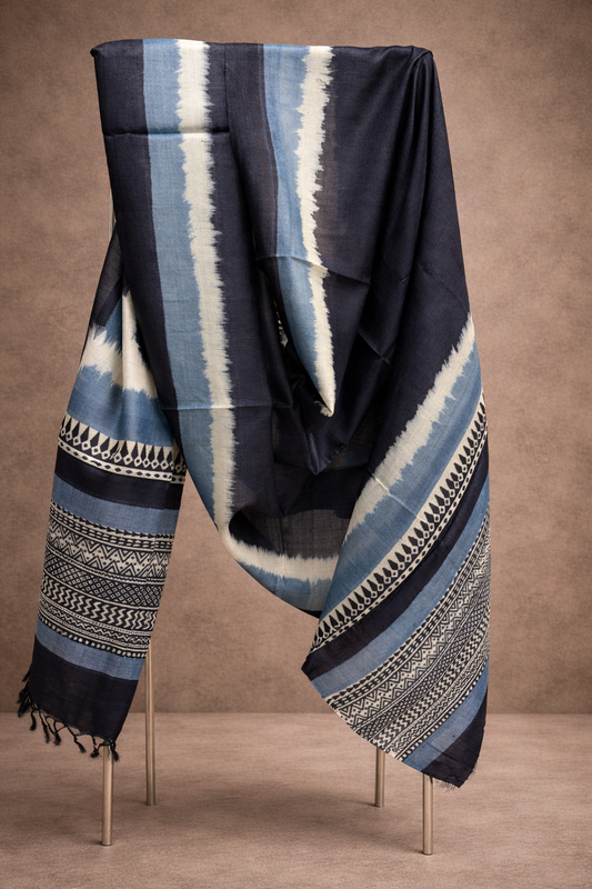 Handwoven Kosa Silk black Dupatta