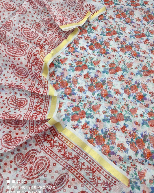 Floral white kota doria suit set