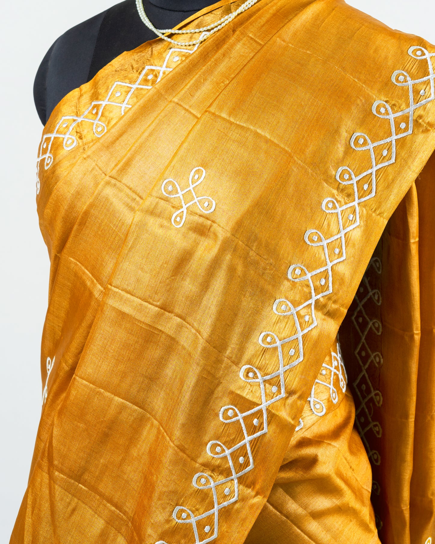Kolam embroidered kosa silk yellow