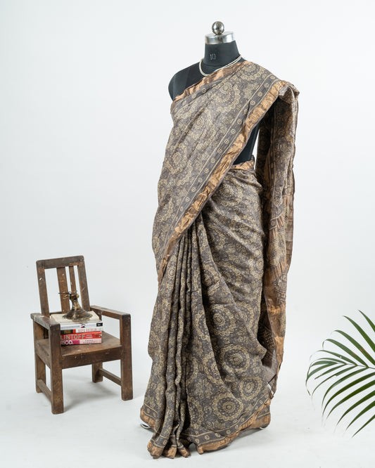 Ajrakh handblock print kosa silk