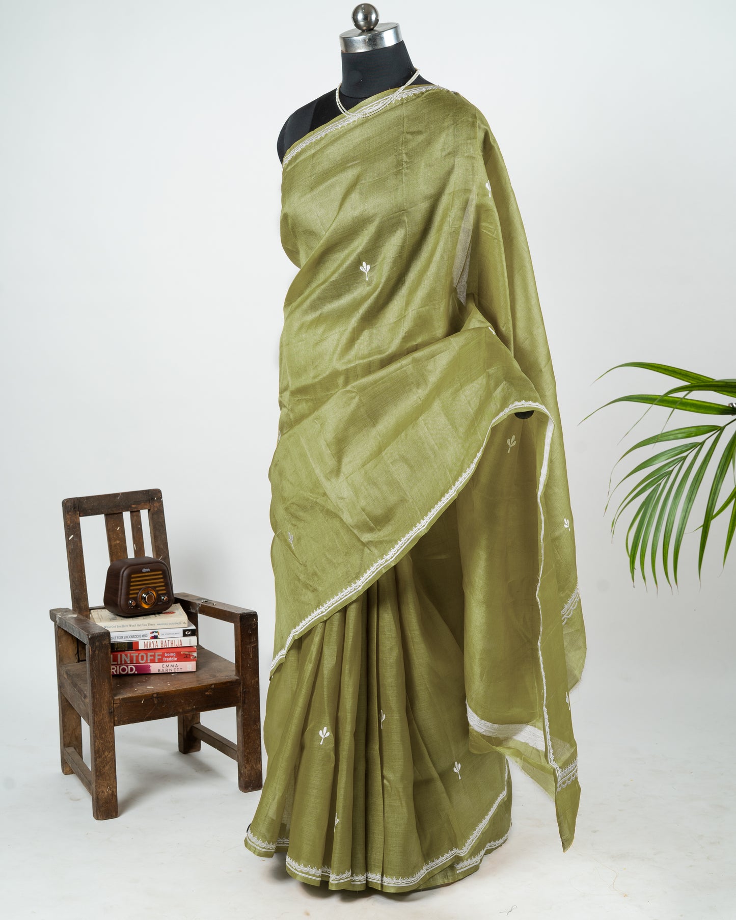 Embroidered green kosa silk