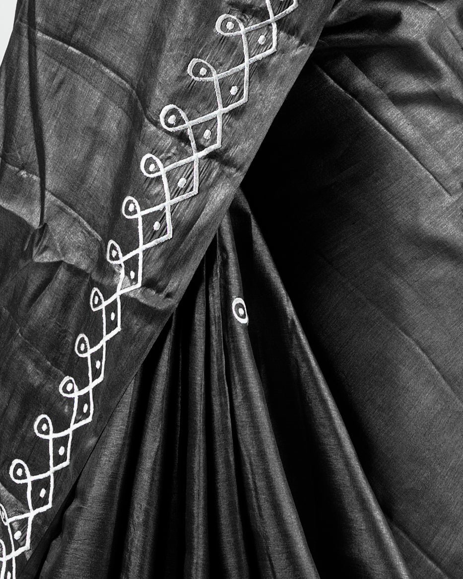 Kolam embroidered black kosa silk