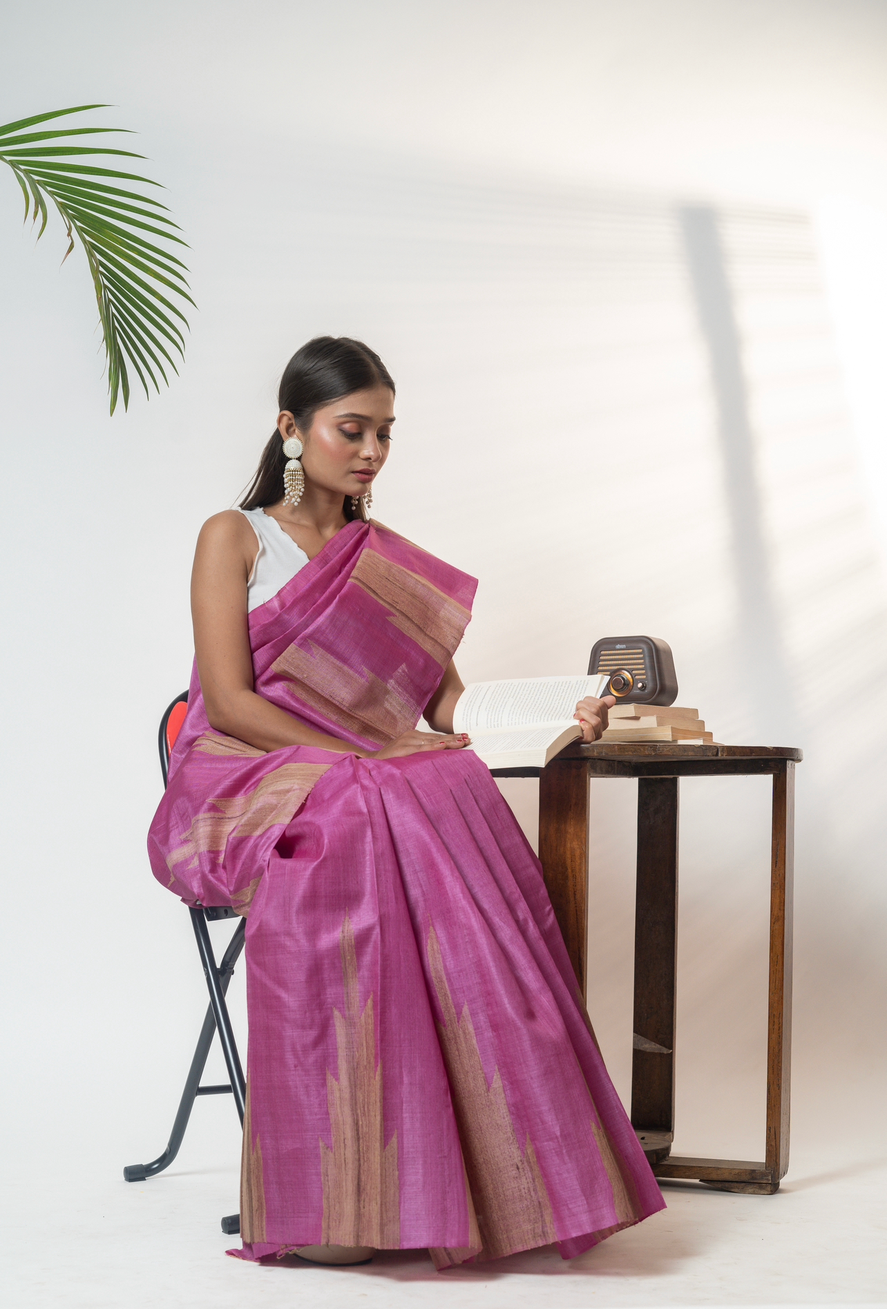 Pink temple border kosa saree