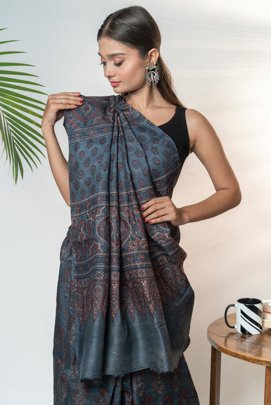 Ajrakh kosa saree