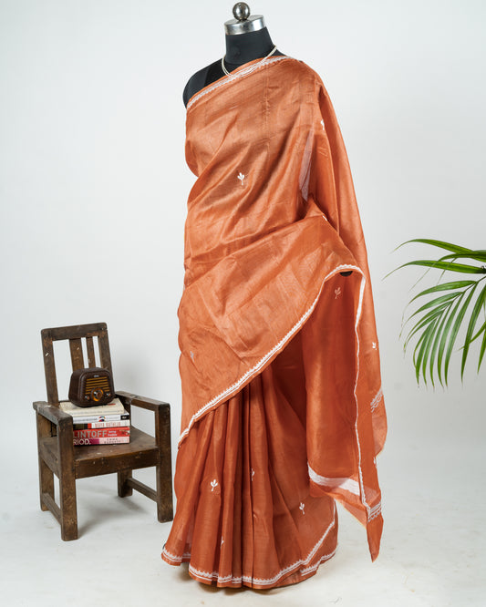 Embroidered kosa silk brown
