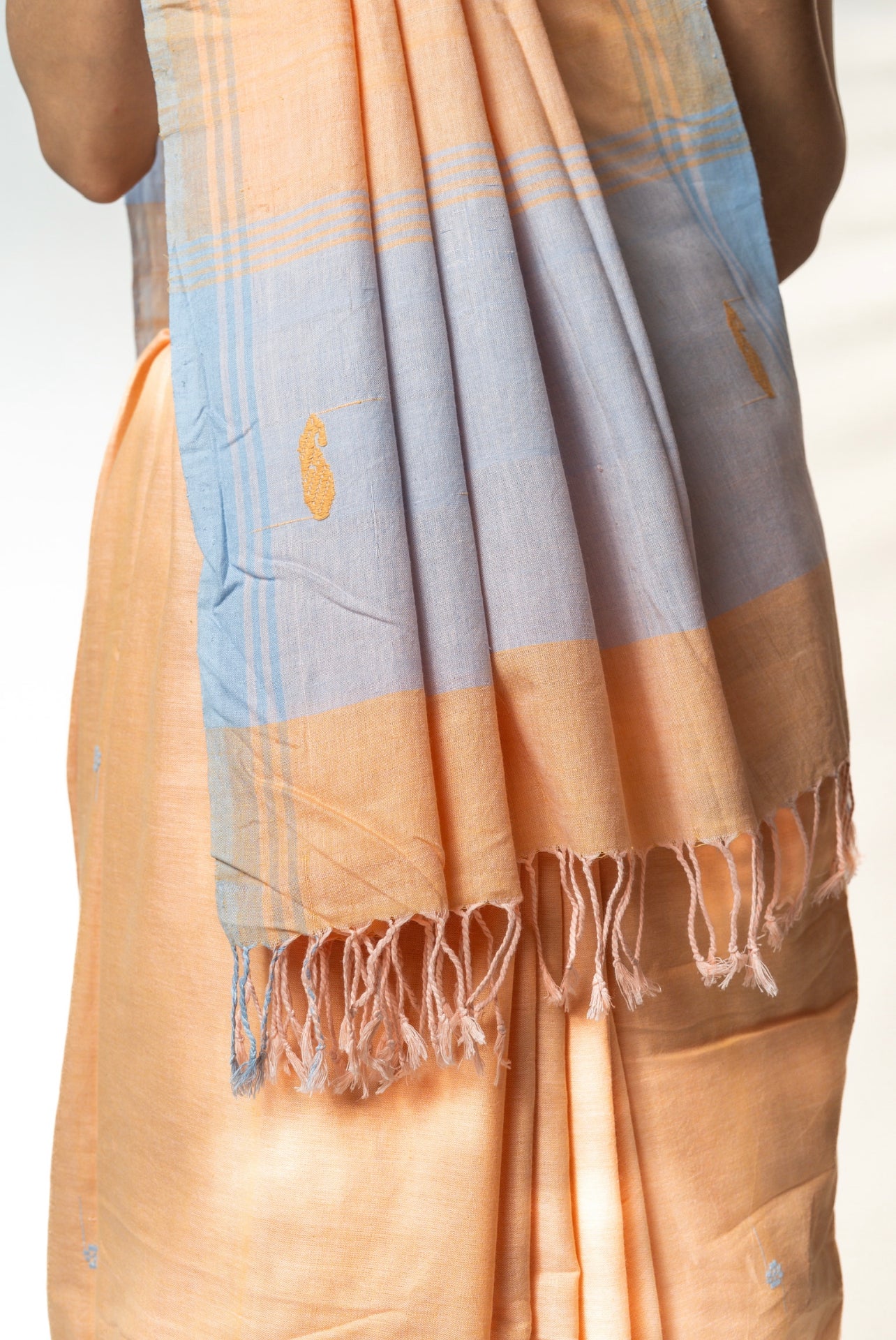 Peach and blue Assam cotton Saree