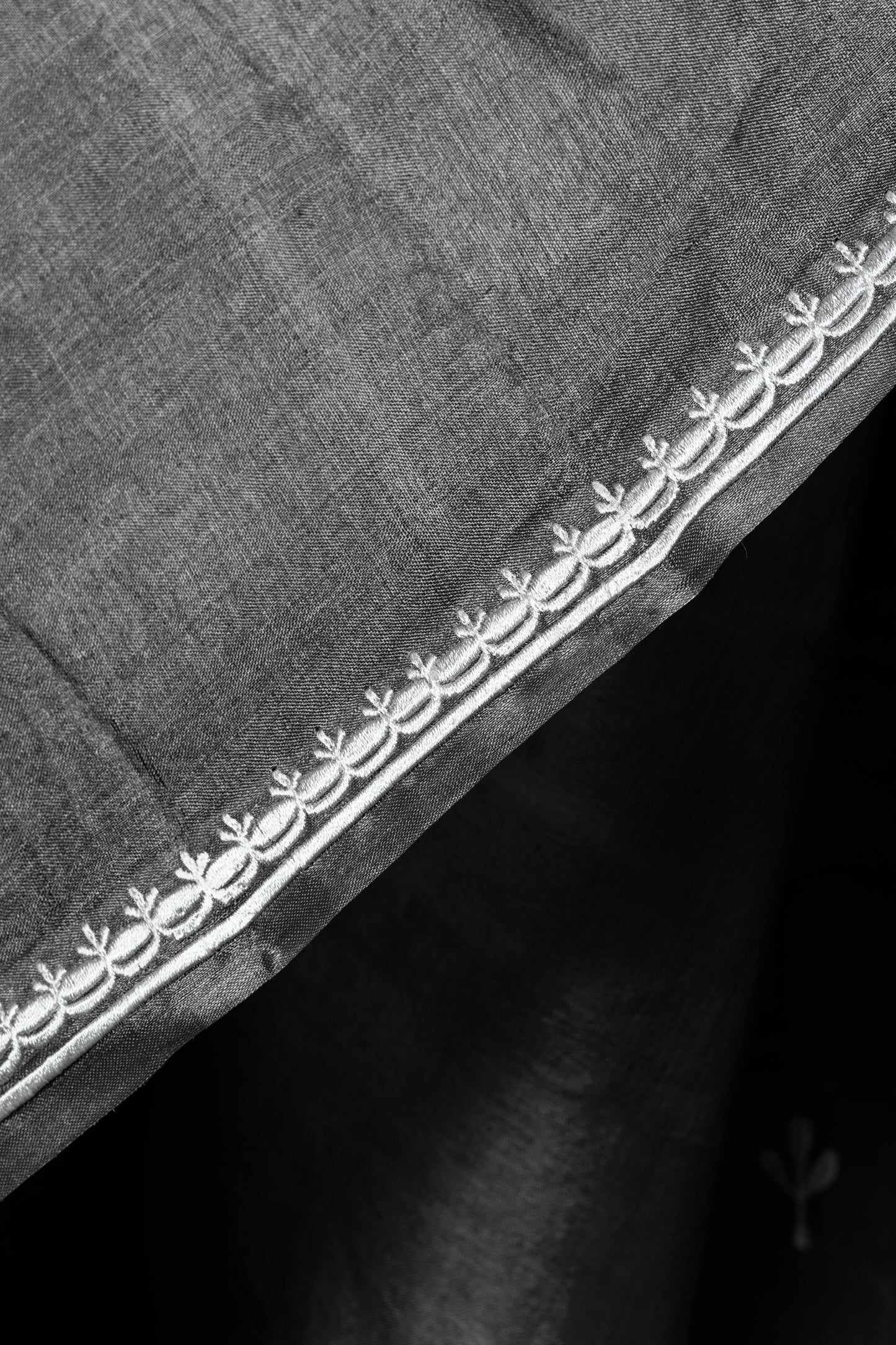 Embroidered black kosa silk Saree