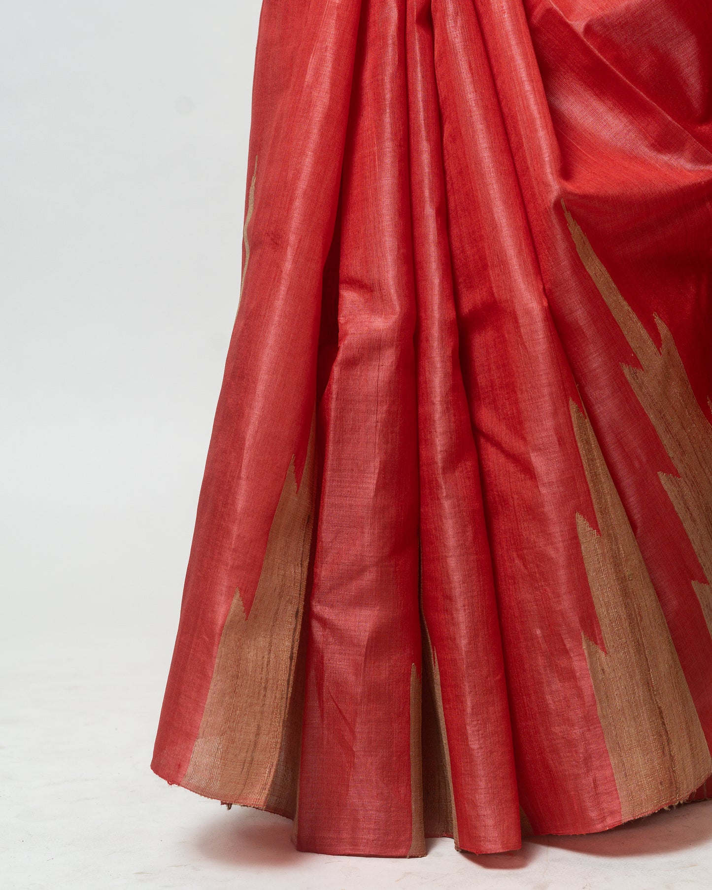 Red temple border kosa silk Saree