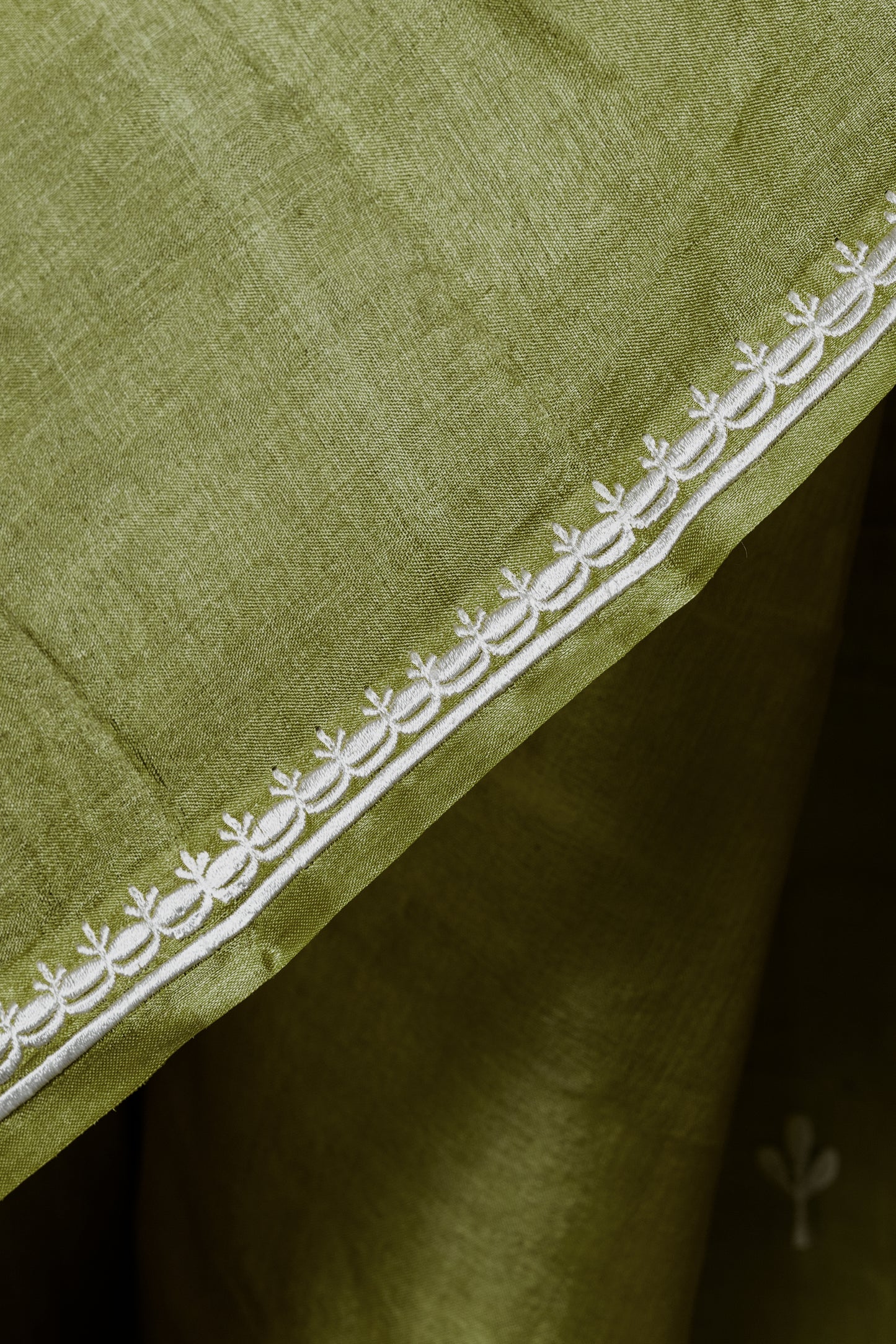 Embroidered green kosa silk