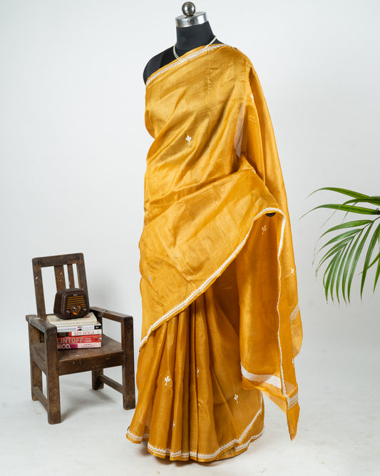 Embroidered kosa silk yellow