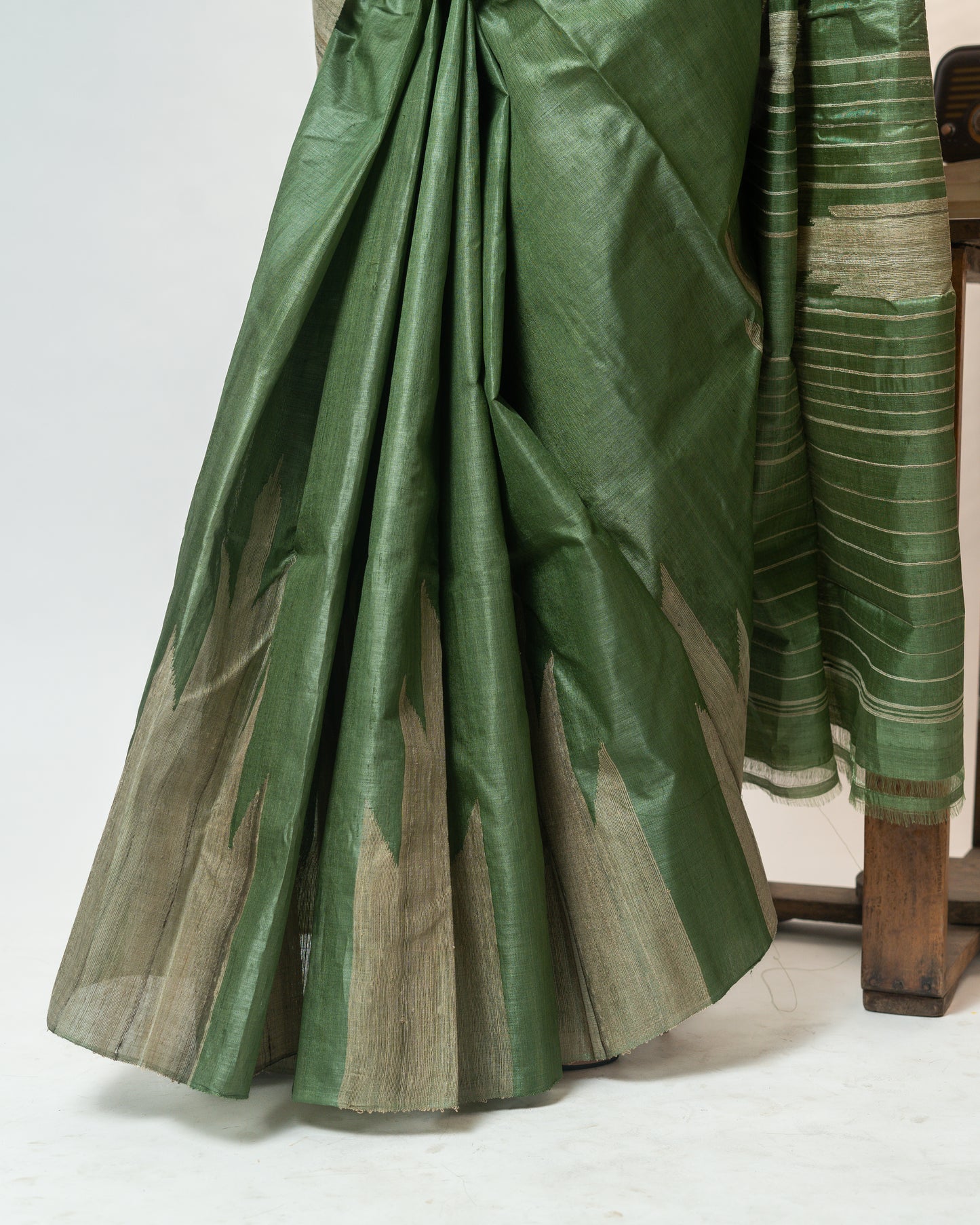 Green temple border kosa saree